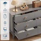Commode haute cannelée, armoire de rangement en bois à 5 tiroirs pour chambre et salon