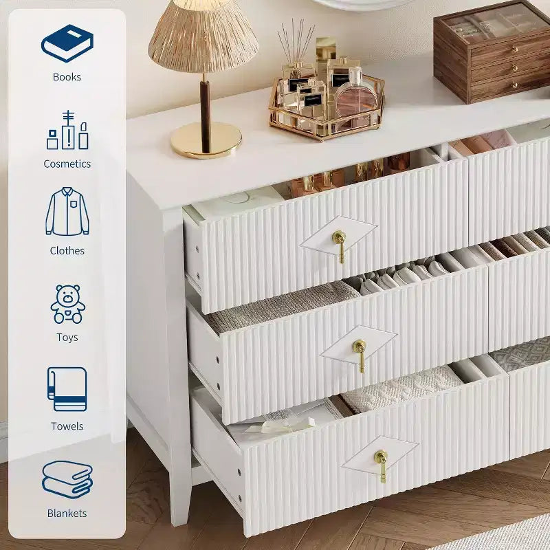 Commode haute cannelée, armoire de rangement en bois à 5 tiroirs pour chambre et salon