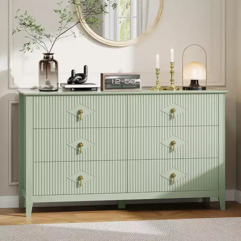 Commode haute cannelée, armoire de rangement en bois à 5 tiroirs pour chambre et salon