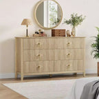 Commode haute cannelée, armoire de rangement en bois à 5 tiroirs pour chambre et salon