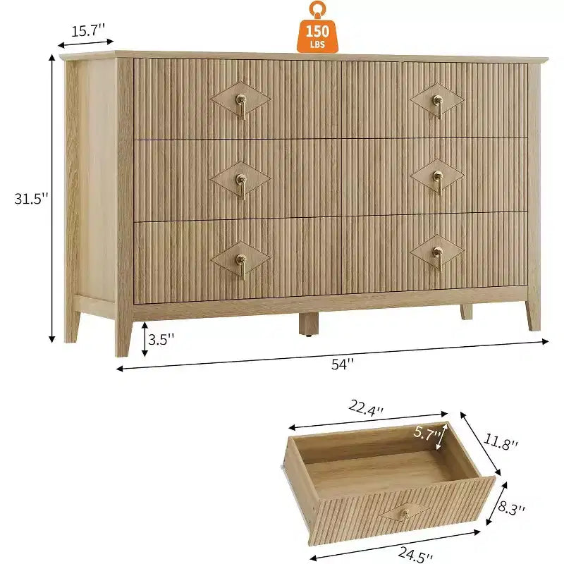 Commode haute cannelée, armoire de rangement en bois à 5 tiroirs pour chambre et salon