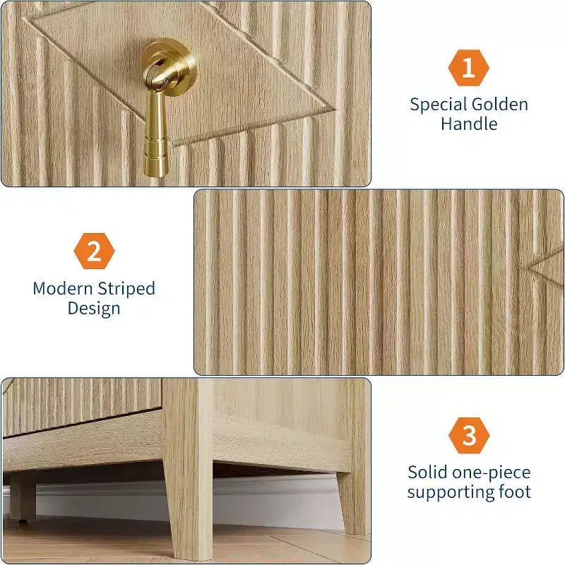 Commode haute cannelée, armoire de rangement en bois à 5 tiroirs pour chambre et salon