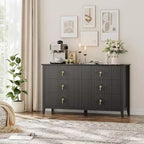 Commode haute cannelée, armoire de rangement en bois à 5 tiroirs pour chambre et salon