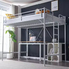 Lit mezzanine en métal pour enfants avec escalier/échelle plate, sommier tapissier non requis, blanc