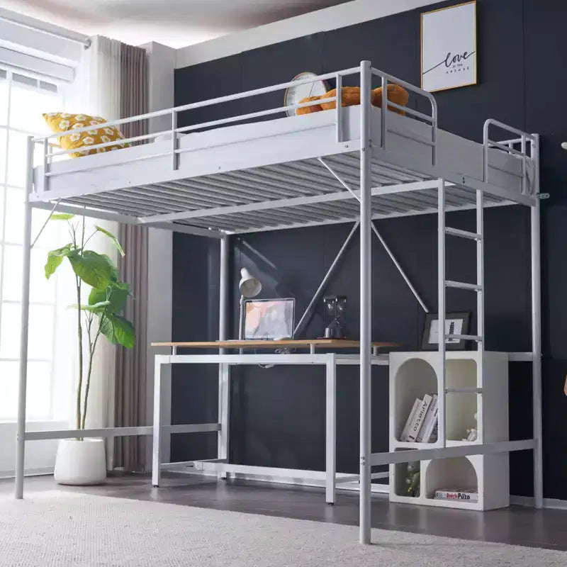 Lit mezzanine en métal pour enfants avec escalier/échelle plate, sommier tapissier non requis, blanc