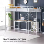 Lit mezzanine en métal pour enfants avec escalier/échelle plate, sommier tapissier non requis, blanc