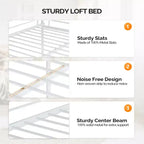 Lit mezzanine en métal pour enfants avec escalier/échelle plate, sommier tapissier non requis, blanc