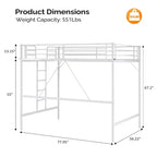 Lit mezzanine en métal pour enfants avec escalier/échelle plate, sommier tapissier non requis, blanc