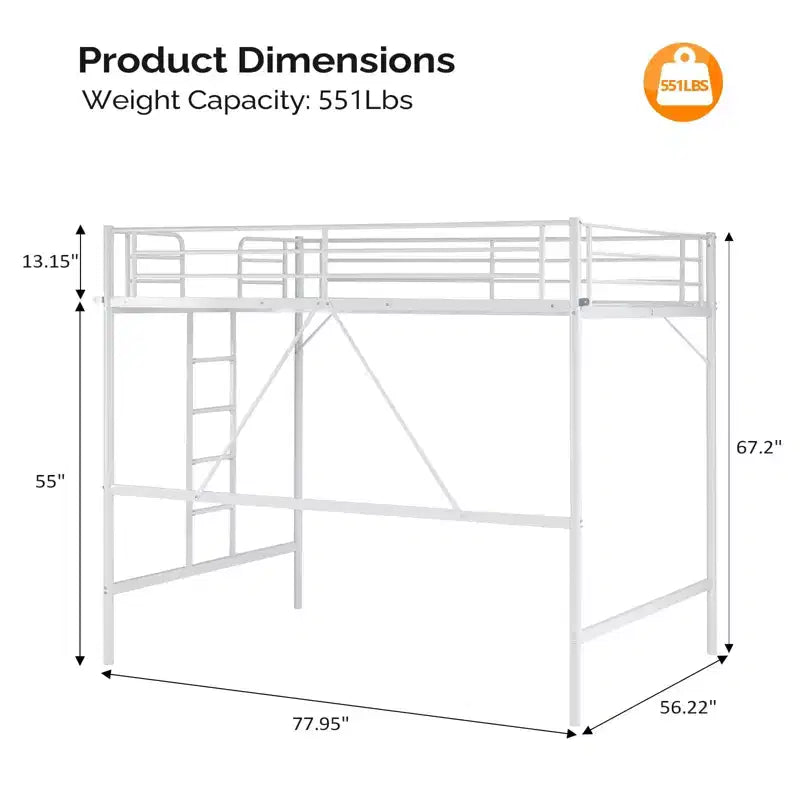 Lit mezzanine en métal pour enfants avec escalier/échelle plate, sommier tapissier non requis, blanc