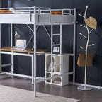 Lit mezzanine en métal pour enfants avec escalier/échelle plate, sommier tapissier non requis, blanc