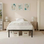 Cadre de lit en métal simple avec lattes métalliques, sommier plateforme robuste avec rangement sous le lit, support antidérapant, noir