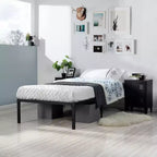 Cadre de lit en métal simple avec lattes métalliques, sommier plateforme robuste avec rangement sous le lit, support antidérapant, noir
