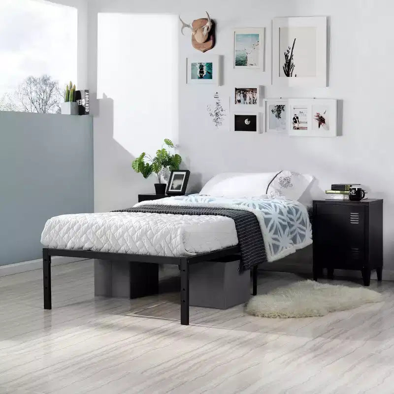 Twin Size Metal Bed Frame with Metal Slats, Heavy Duty Platform Mattress Foundation with Under Bed Storage, Non-Slip Support, Black