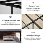 Cadre de lit en métal simple avec lattes métalliques, sommier plateforme robuste avec rangement sous le lit, support antidérapant, noir
