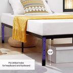 Cadre de lit en métal simple avec lattes métalliques, sommier plateforme robuste avec rangement sous le lit, support antidérapant, noir