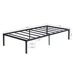 Cadre de lit en métal simple avec lattes métalliques, sommier plateforme robuste avec rangement sous le lit, support antidérapant, noir