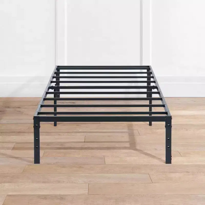 Cadre de lit en métal simple avec lattes métalliques, sommier plateforme robuste avec rangement sous le lit, support antidérapant, noir
