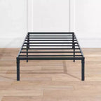 Cadre de lit en métal simple avec lattes métalliques, sommier plateforme robuste avec rangement sous le lit, support antidérapant, noir
