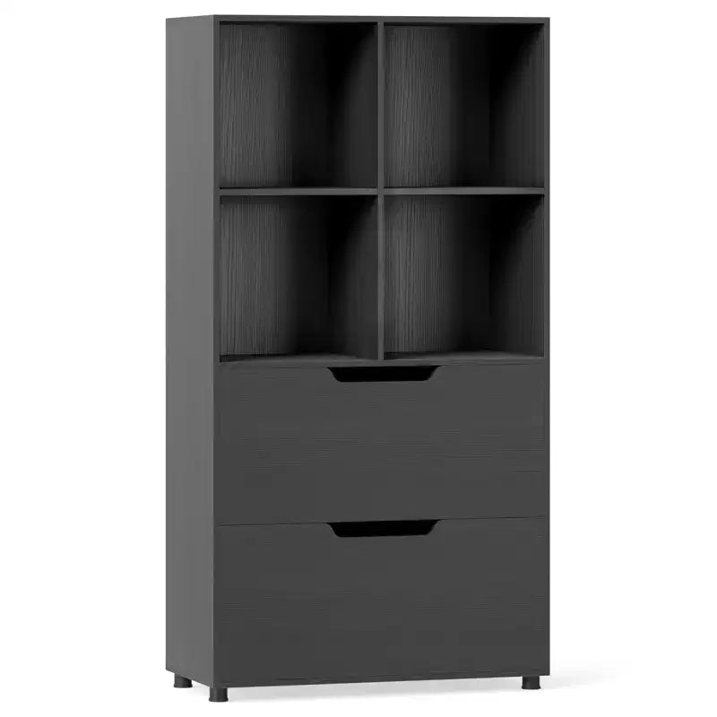 Étagère 4 cubes avec 2 tiroirs pour salon, bureau, espace de travail - Blanc/Noir/Gris/Naturel
