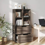 Étagère 4 cubes avec 2 tiroirs pour salon, bureau, espace de travail - Blanc/Noir/Gris/Naturel
