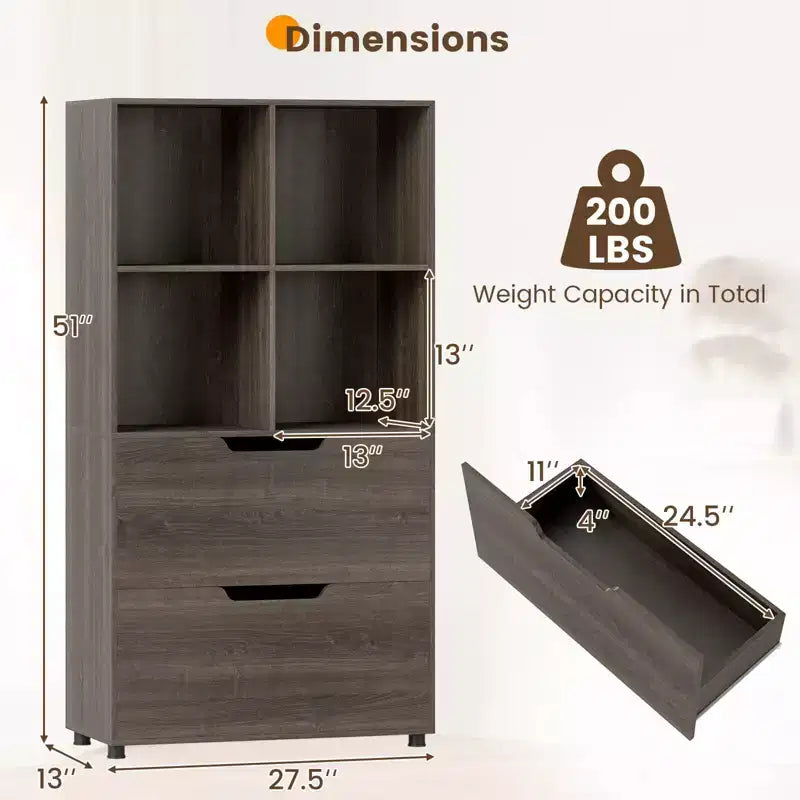 Étagère 4 cubes avec 2 tiroirs pour salon, bureau, espace de travail - Blanc/Noir/Gris/Naturel