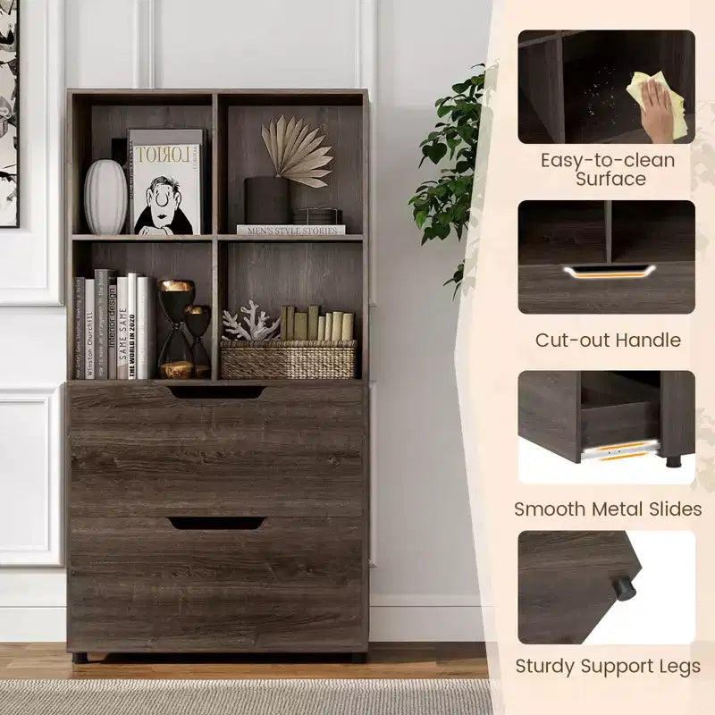 Étagère 4 cubes avec 2 tiroirs pour salon, bureau, espace de travail - Blanc/Noir/Gris/Naturel