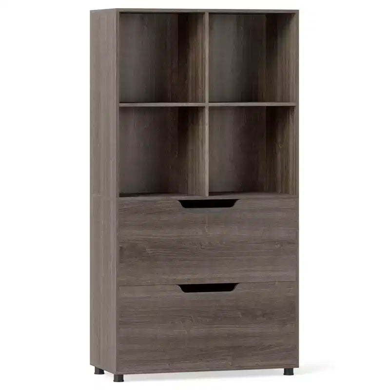 Étagère 4 cubes avec 2 tiroirs pour salon, bureau, espace de travail - Blanc/Noir/Gris/Naturel