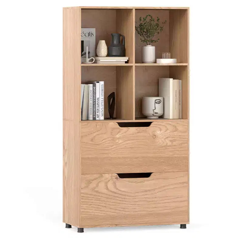 Étagère 4 cubes avec 2 tiroirs pour salon, bureau, espace de travail - Blanc/Noir/Gris/Naturel