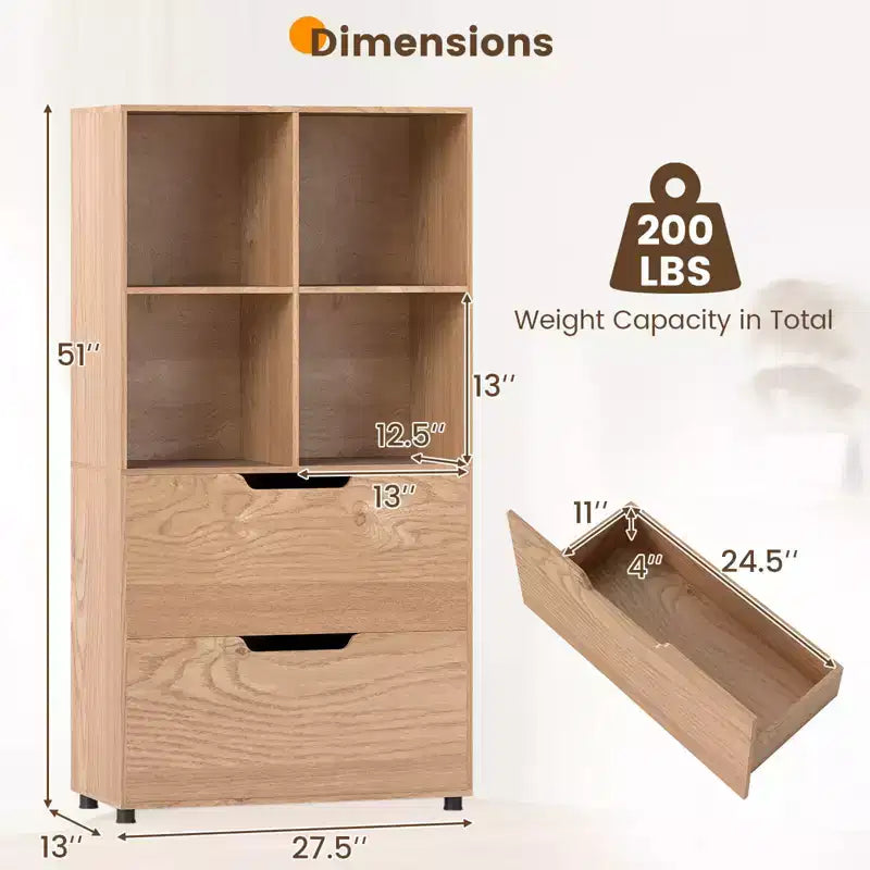 Étagère 4 cubes avec 2 tiroirs pour salon, bureau, espace de travail - Blanc/Noir/Gris/Naturel