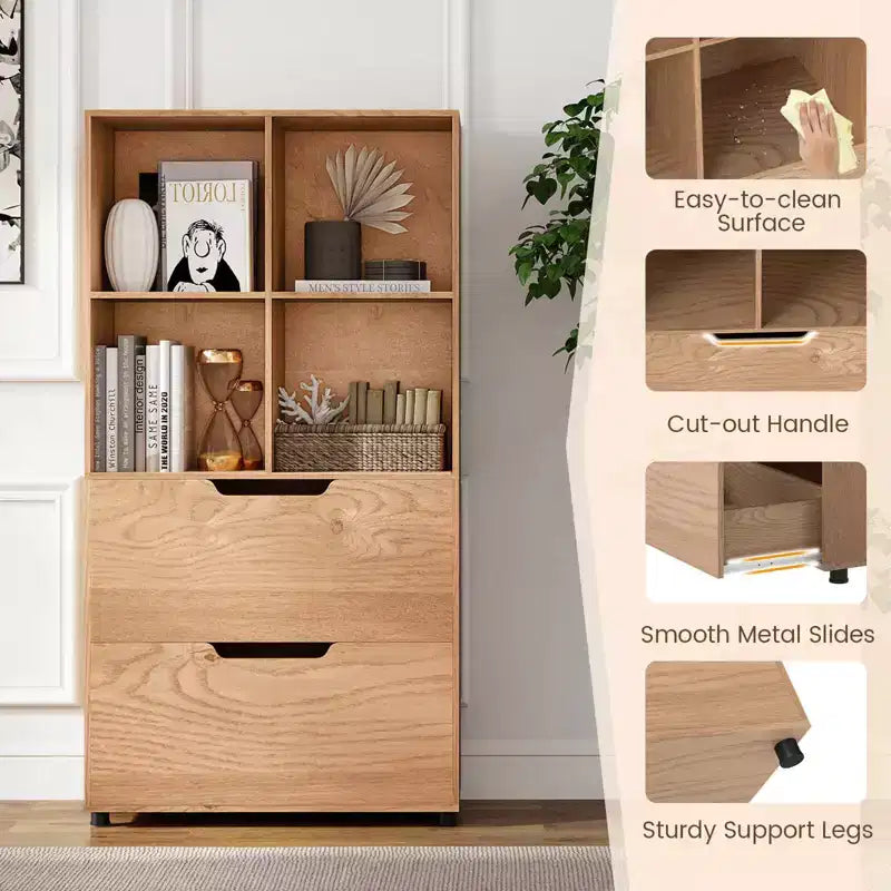Étagère 4 cubes avec 2 tiroirs pour salon, bureau, espace de travail - Blanc/Noir/Gris/Naturel
