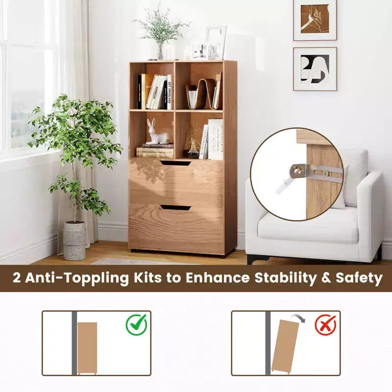 Étagère 4 cubes avec 2 tiroirs pour salon, bureau, espace de travail - Blanc/Noir/Gris/Naturel