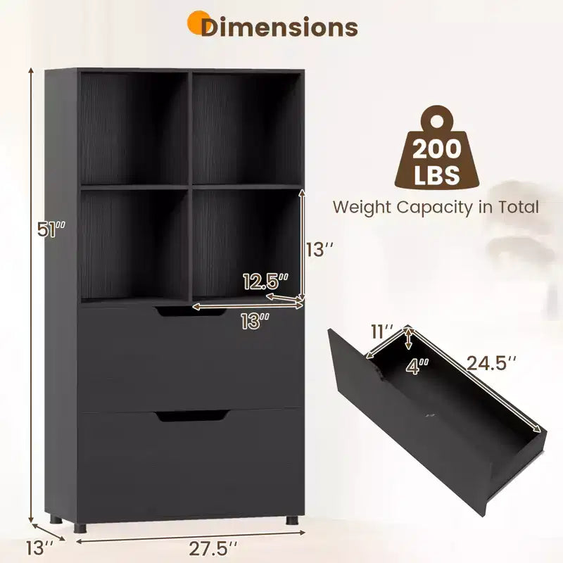 Étagère 4 cubes avec 2 tiroirs pour salon, bureau, espace de travail - Blanc/Noir/Gris/Naturel