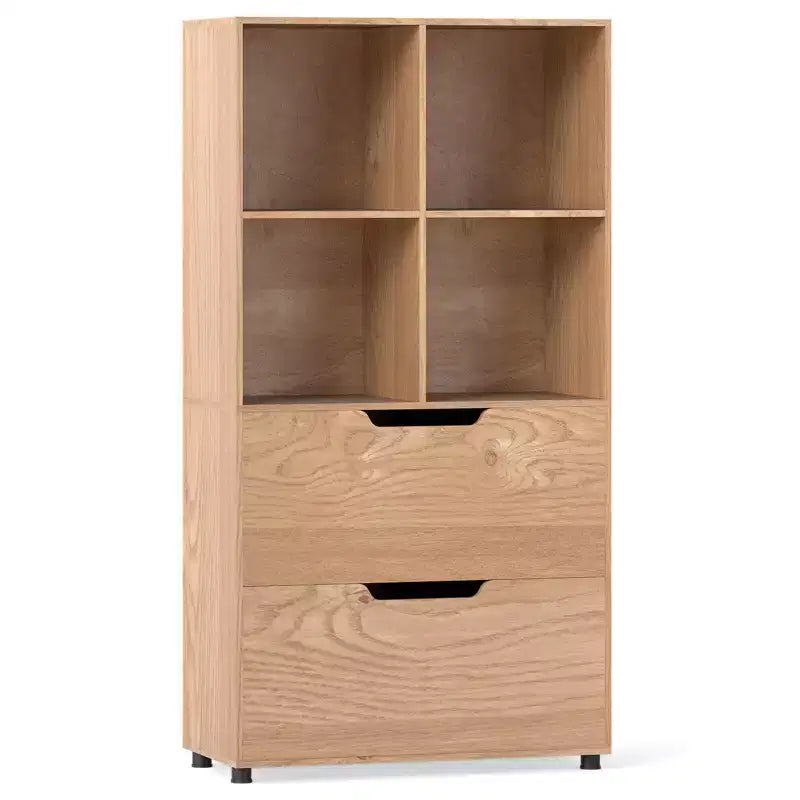Étagère 4 cubes avec 2 tiroirs pour salon, bureau, espace de travail - Blanc/Noir/Gris/Naturel