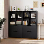 Étagère 4 cubes avec 2 tiroirs pour salon, bureau, espace de travail - Blanc/Noir/Gris/Naturel