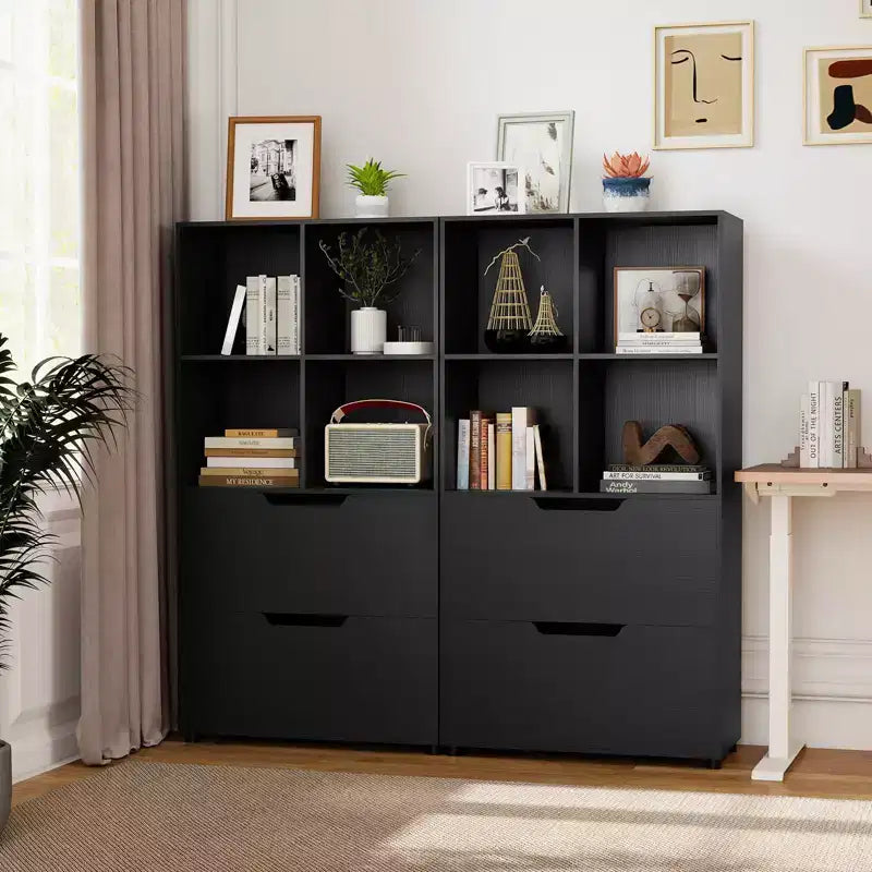 Étagère 4 cubes avec 2 tiroirs pour salon, bureau, espace de travail - Blanc/Noir/Gris/Naturel