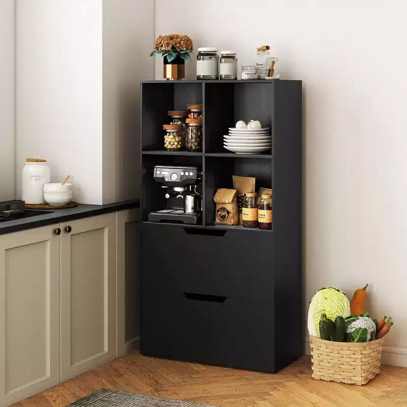 Étagère 4 cubes avec 2 tiroirs pour salon, bureau, espace de travail - Blanc/Noir/Gris/Naturel