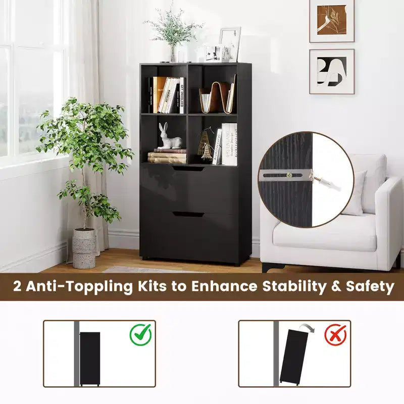 Étagère 4 cubes avec 2 tiroirs pour salon, bureau, espace de travail - Blanc/Noir/Gris/Naturel