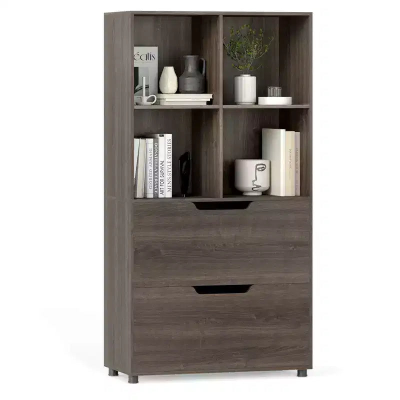 Étagère 4 cubes avec 2 tiroirs pour salon, bureau, espace de travail - Blanc/Noir/Gris/Naturel