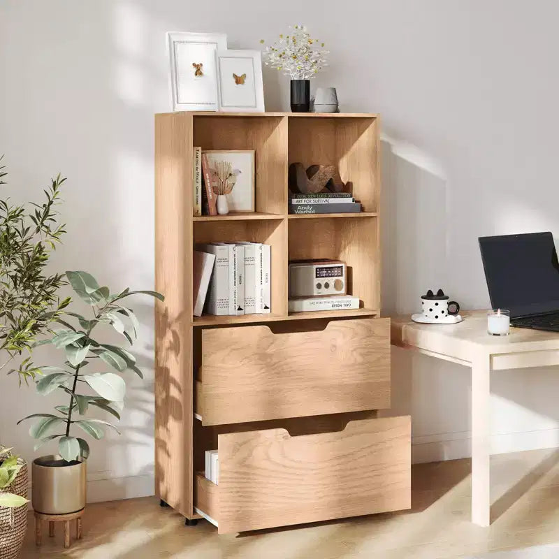 Étagère 4 cubes avec 2 tiroirs pour salon, bureau, espace de travail - Blanc/Noir/Gris/Naturel