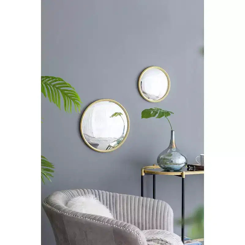 Miroir mural rond convexe avec cadre en fer, doré - Salon Chambre Coiffeuse Entrée