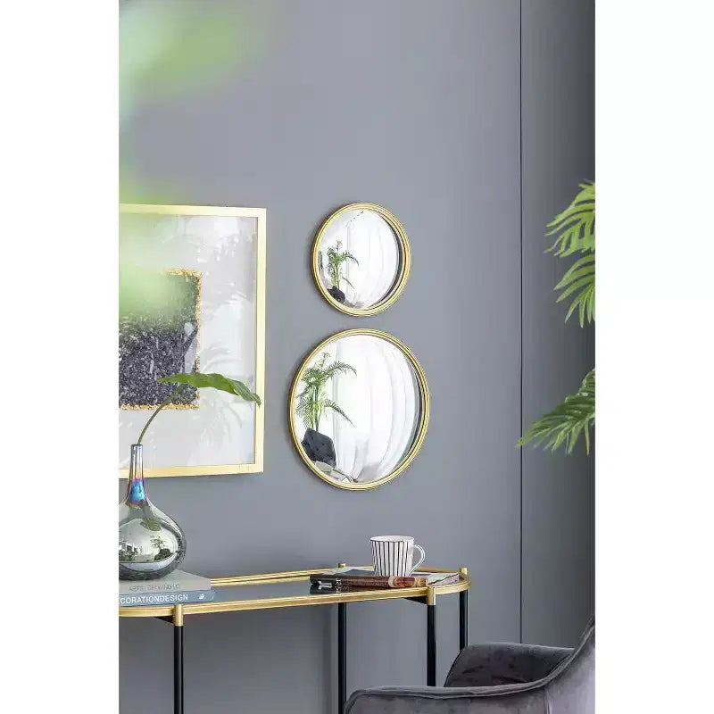 Miroir mural rond convexe avec cadre en fer, doré - Salon Chambre Coiffeuse Entrée