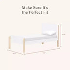 Lit simple – Blanc et naturel délavé, lit plateforme moderne pour enfants avec bords arrondis