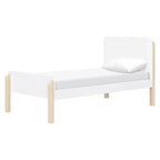 Lit simple – Blanc et naturel délavé, lit plateforme moderne pour enfants avec bords arrondis