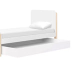 Lit simple – Blanc et naturel délavé, lit plateforme moderne pour enfants avec bords arrondis