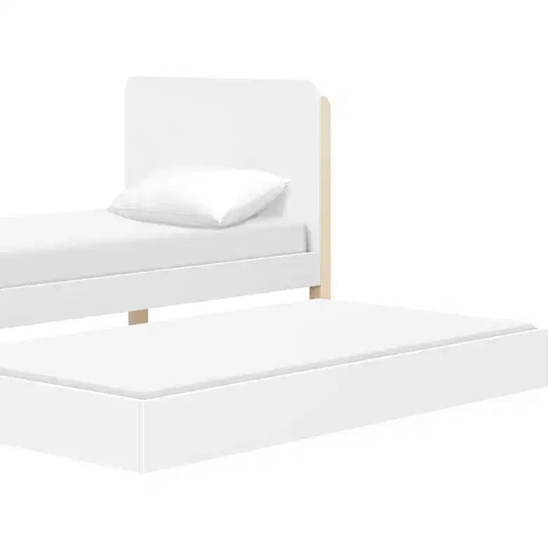 Lit simple – Blanc et naturel délavé, lit plateforme moderne pour enfants avec bords arrondis