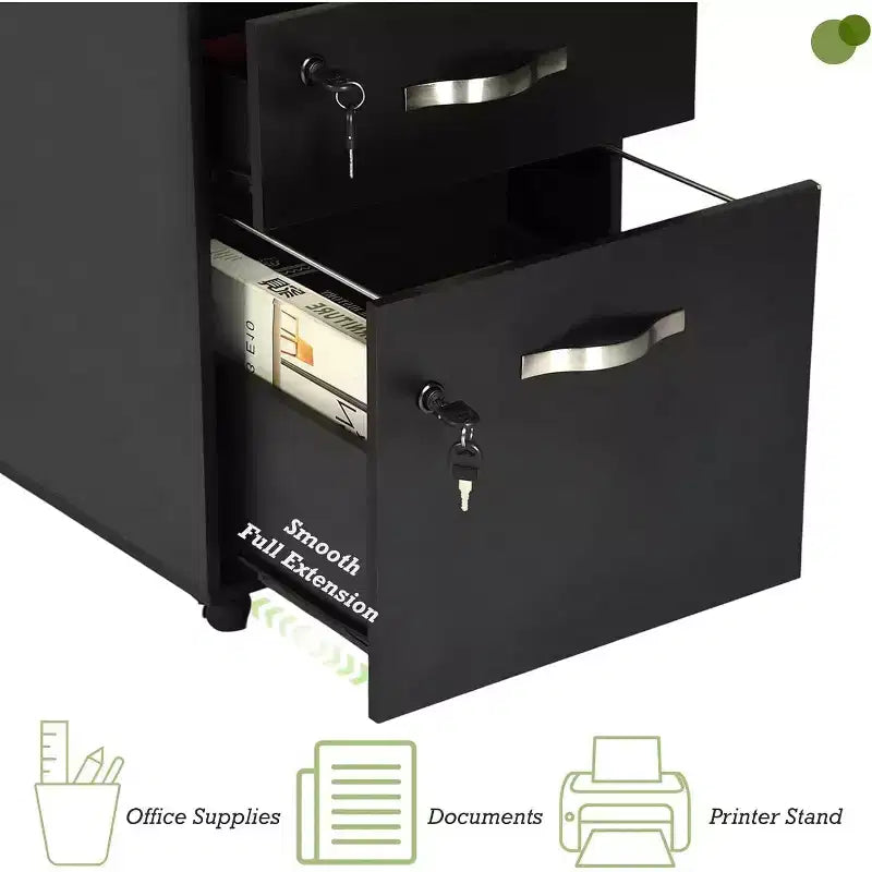Meuble de classement à 3 tiroirs avec serrure, classeur vertical de bureau pour documents format lettre/légal, organisateur de rangement, noir