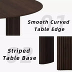 Table à manger ronde moderne avec pieds colonnes rayés, table de cuisine en bois massif, patins anti-rayures, noyer