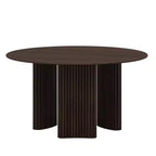 Table à manger ronde moderne avec pieds colonnes rayés, table de cuisine en bois massif, patins anti-rayures, noyer