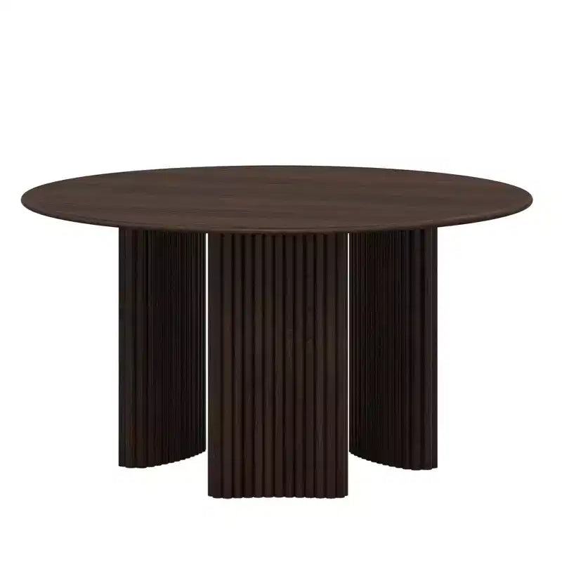 Table à manger ronde moderne avec pieds colonnes rayés, table de cuisine en bois massif, patins anti-rayures, noyer