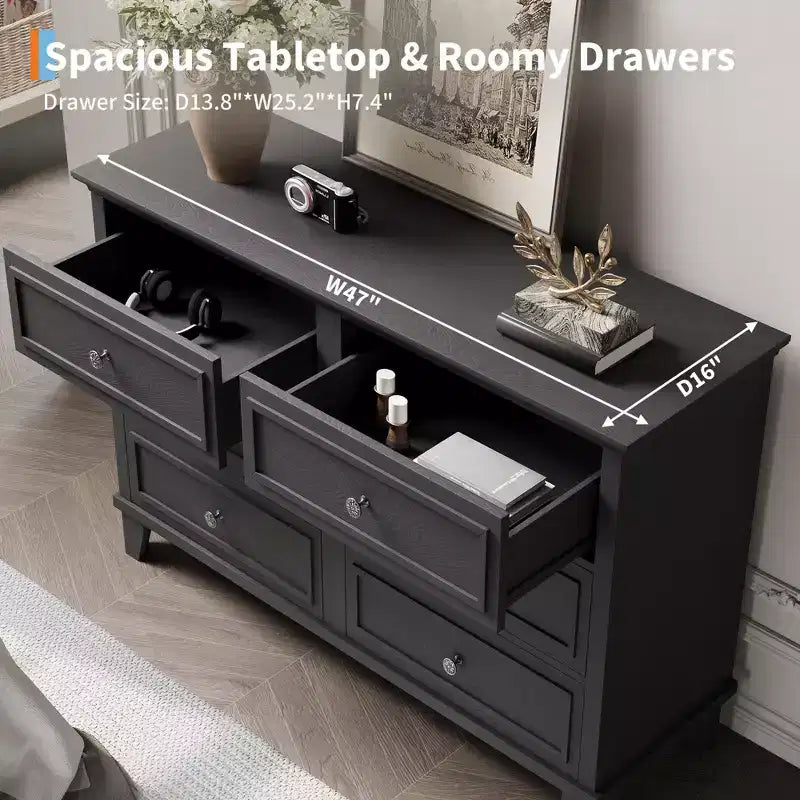 Commode à tiroirs, meuble de rangement en bois avec poignées métalliques, design moderne pour chambre, salon, entrée